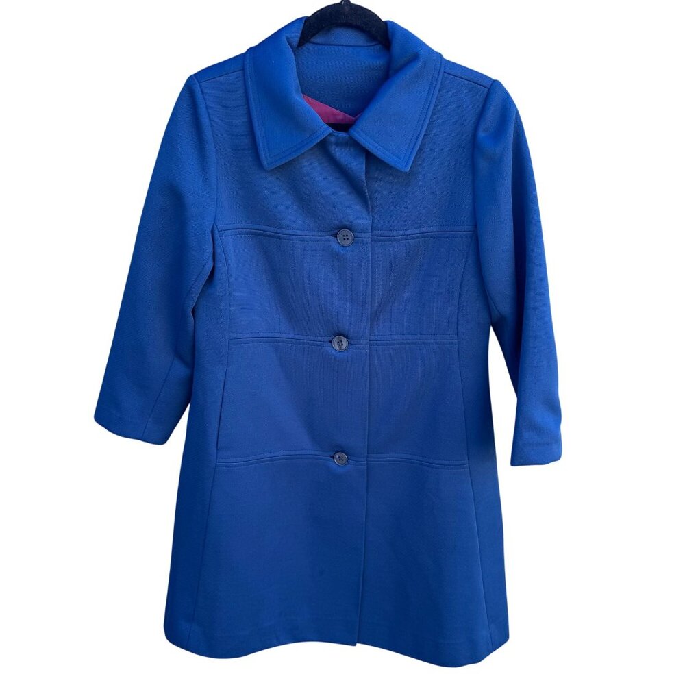 Bullocks Wilshire Vintage 60s 70s Womens Royal Blue‎ A Line Mod Coat Overcoat L